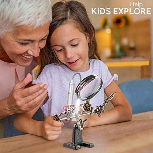 RamPro - Helping Hand Magnifier Glass Stand with Flexible Neck LED Flashlight & Alligator Clips - 3X Magnifying Lens, Perfect for Soldering, Crafting & Inspecting Micro Objects - Image 7
