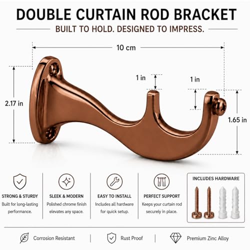 Image of Elite Aluminum Curtain Rod Brackets - Heavy-Duty Wall Mount Clamps for Curtain Rod Support for Door and Window Curtain Rods with Screw and Wall Plug - Pack of 2PCS (Royal Rose Gold)