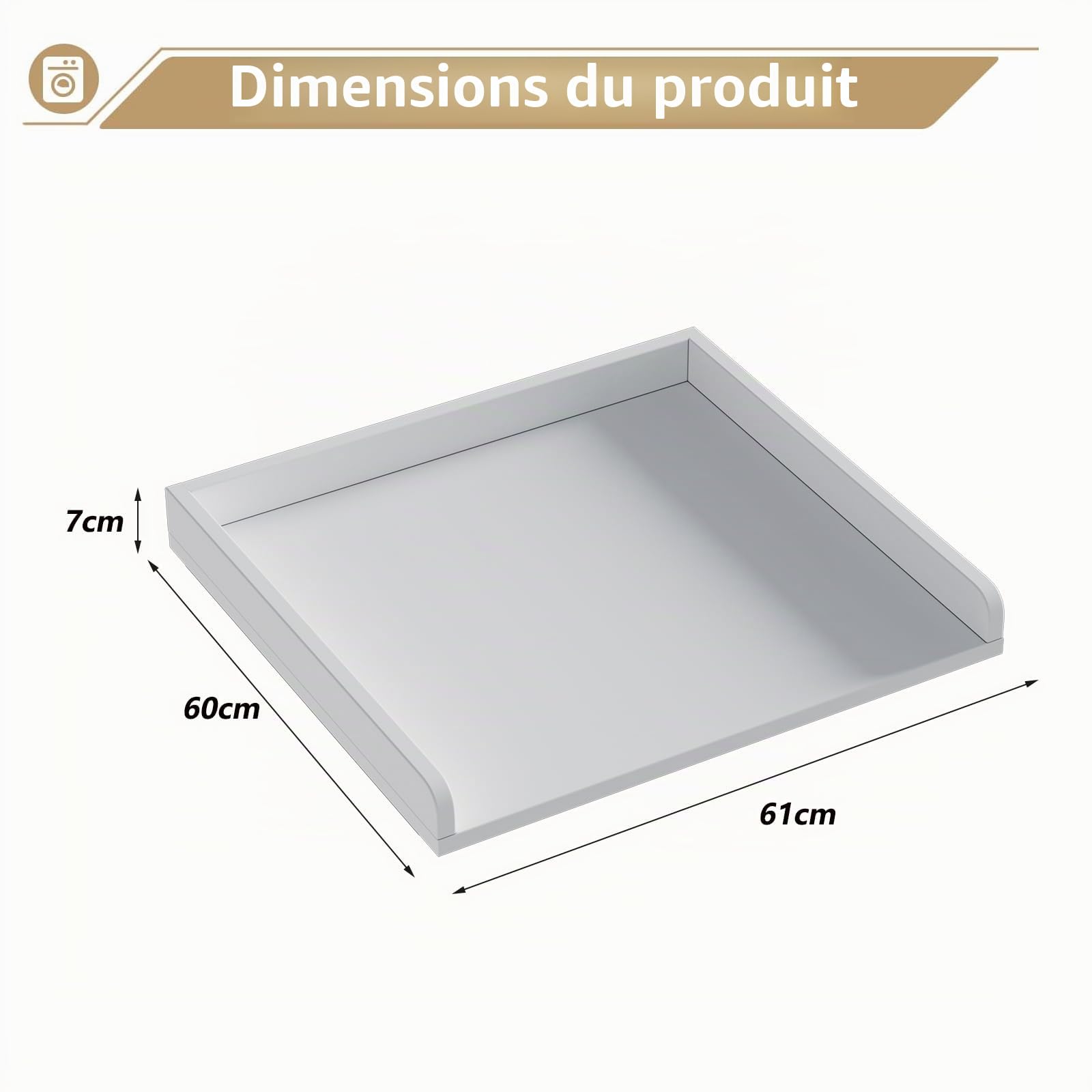 MSFE Comptoir pour Lave Linge 61 x 60 x 7 cm, Plan de Travail pour Machine à Laver, Housse de Machine à Laver pour Rangement Aménagement Buanderie, Protégez le dessus de la machine à laver
