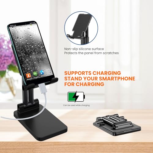 Image of Dyazo Adjustable Mobile Stand | Foldable & Portable Phone Holder with Multi-Angle & Height Adjustment | Stable Non-Slip Base | Compatible with All Smartphones & Tablets (4-10 inch) - Black
