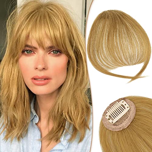 RUWISS Postiche Flequillo a Clip 100% Cabello Humano Natural Extensiones Flequillo Templo Extensión Flequillo Clip para Mujeres(Rubio)