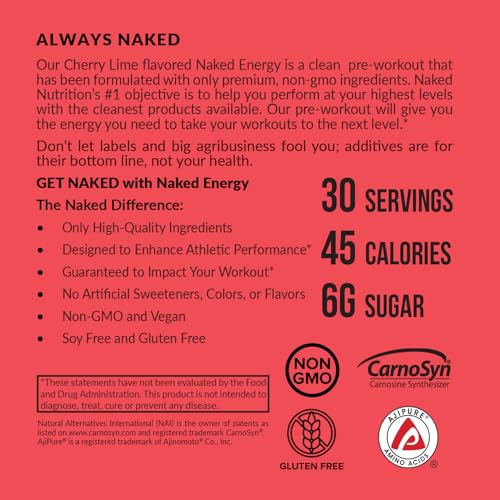 Image of NAKED Cherry Lime Energy - Clean Pre Workout Supplement for Men and Women, NSF Certified, Vegan Friendly, No Added Sweeteners, Colors Or Flavors - 30 Servings