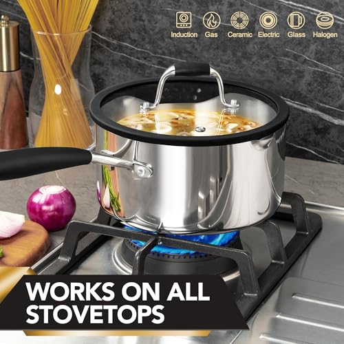 MICHELANGELO Triply Stainless Steel Saucepan Set with Strainer Lid, Heavy-duty Sauce Pan with Lid, Multipurpose Sauce Pot Induction Compatible - 1QT & 2QT & 3QT - Thumbnail 6