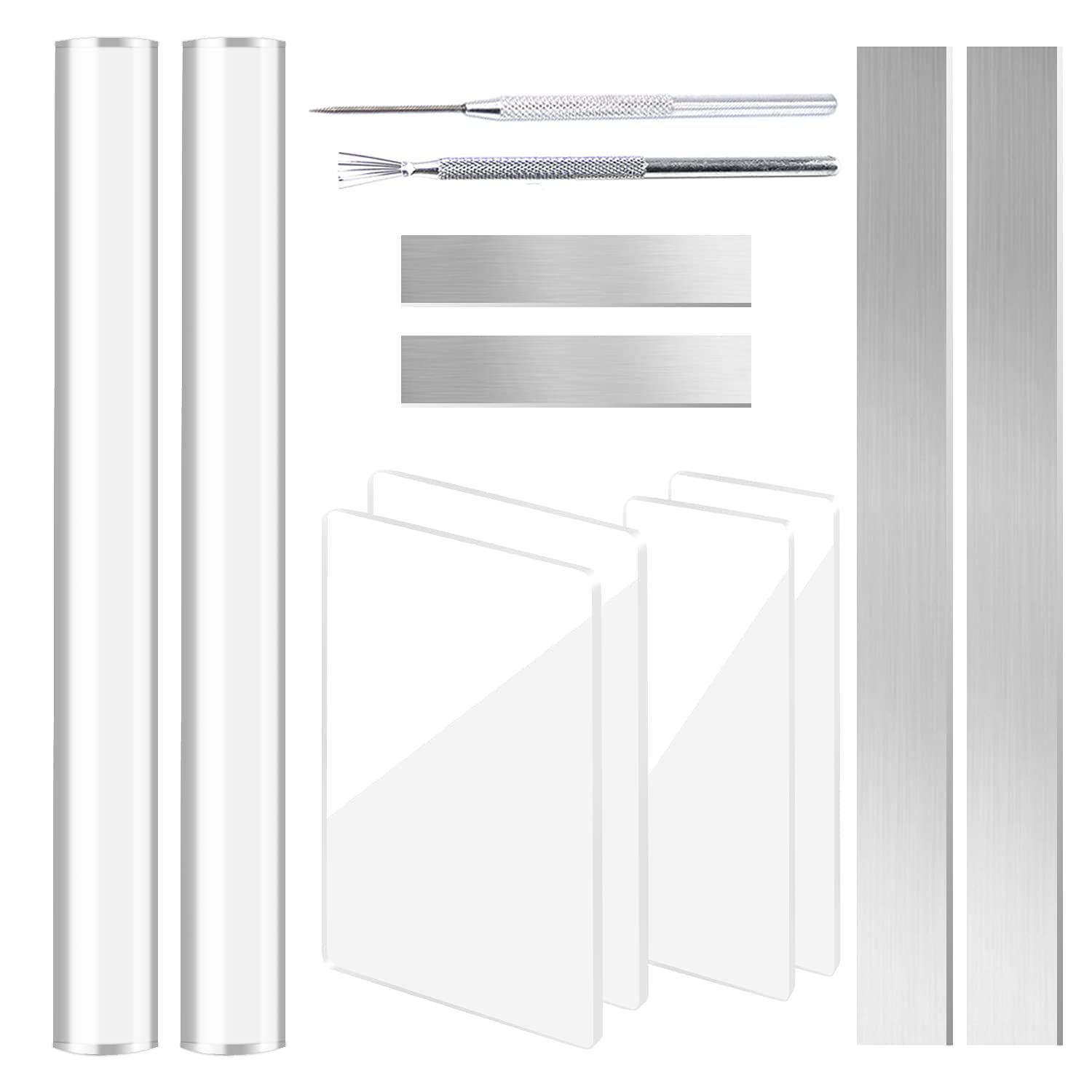 Tazweeq 12Pcs Clay Tools, Polymer Clay Cutter Tools, Acrylic Roller Pin for Sculpting, Ceramic Cutter, Slicer Kit, Clear Rectangular Sheet Platen, Wire Texture Kit, Pin Detail Modeling Supplies