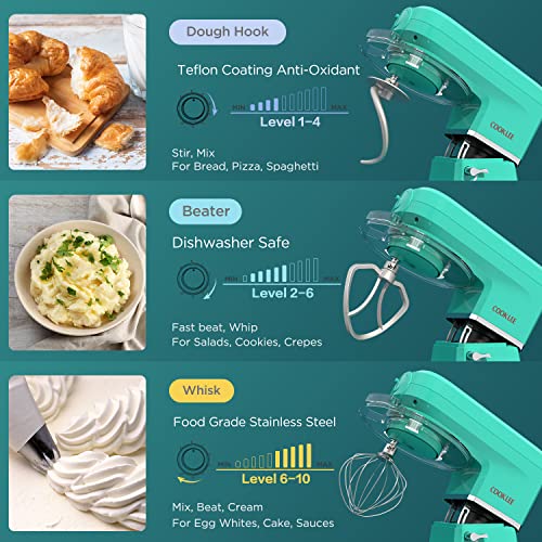COOKLEE 6-IN-1 Stand Mixer, 8.5 Qt. Multifunctional Electric Kitchen Mixer with 9 Accessories for Most Home Cooks, SM-1507BM, Mojito Blue