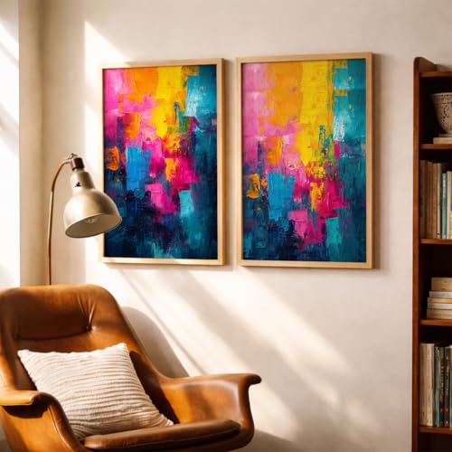 Image of TheMakerly Modern Art Wall Painting Set of 2 for Living Room | Premium HD Printed Wall Frames for Bedroom, Office & Home Decor | Minimalist Contemporary Wall Art (Ready to Hang) (M.10, 13x19 inches)