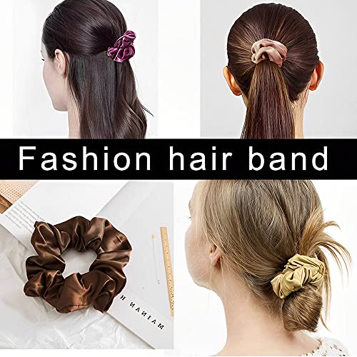 Image of SANNIDHI 5 Pcs Silk Satin Hair Scrunchies, Elastic Ponytail Bands, 5 Colors