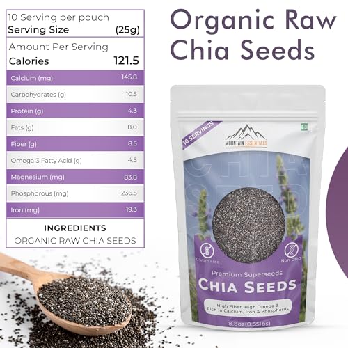 Mountain Essentials Premium Black Chia Seeds 8.8 Oz | Non-GMO, Gluten-Free, Omega-3 & Protein-Rich | Perfect for Smoothi