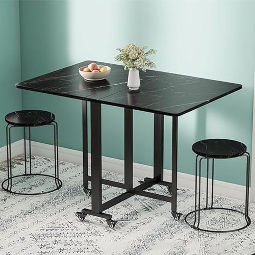 Folding Dining Table Set, Dining Room Table,Drop Leaf Extendable Versatile Table Space Saving,Kitchen, Dining Room Table (Black 2 stools) 1 Folding Dining Table Set, Dining Room Table,Drop Leaf Extendable Versatile Table Space Saving,Kitchen, Dining Room Table (Black 2 stools)