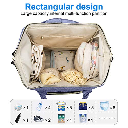 Diaper Bag Backpack, Mokaloo Large Baby Bag, Multi-functional Travel Back Pack, Waterproof Maternity Nappy Bag Changing Bags with Insulated Pockets Stroller Straps and Built-in USB Charging Port, Blue - Thumbnail 2