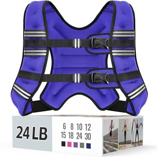 Image of Zeerun Weighted Vest, 6lb /8lb /10lb /12lb /15lb /18lb /20lb /24lb /30lb for Men Women, Reflective Stripe Adjustable Buckle, Comfortable Durable Rucking Vest for Walking Running Strength Training