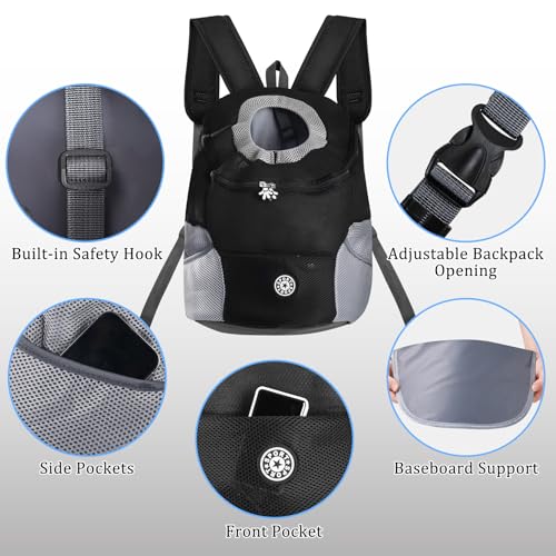 Pomodee Hunderucksack,Haustier Rucksack für kleine Hunde und Katzen bis 6.5 kg,Tragbar Atmungsaktiv mit Head Out Design und Sicherheitsclip,Verstellbar für Outdoor Aktivitäten Wandern Reisen,Schwarz