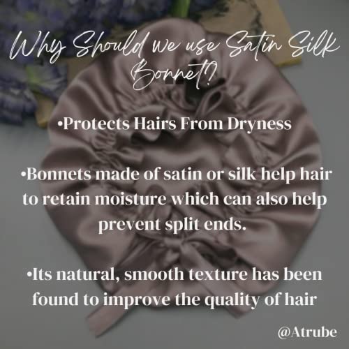 Image of Silk Satin Hair Bonnet Reversible Adjustable tie Band Satin Bonnet Wrap Silk Bonnet Hair with Hair Scalp Massager Shampoo Brush and scrunchies (Dark Green)