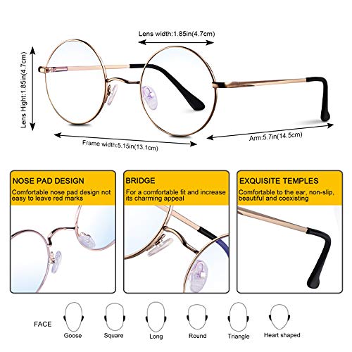 Image of Brigtlaiff Round Blue Light Blocking Glasses for Men Women, Computer Gaming TV Glasses Anti Eyestrain with Metal Frame