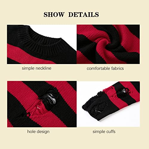 BXCNCKD Gothic Men's and Women's Sweater Ripped Striped Knit Sweater Men and Women Loose Casual Sweater4