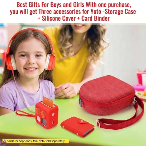 Image of Hard Case Compatible with Yoto Mini (2024 Edition), 3-in-1 Travel Bundle: Silicone Cover + Case with Shoulder Strap (Fits Mini Player & Headphones) + Up to 10 Card Holder for YOTO Cards (Red)