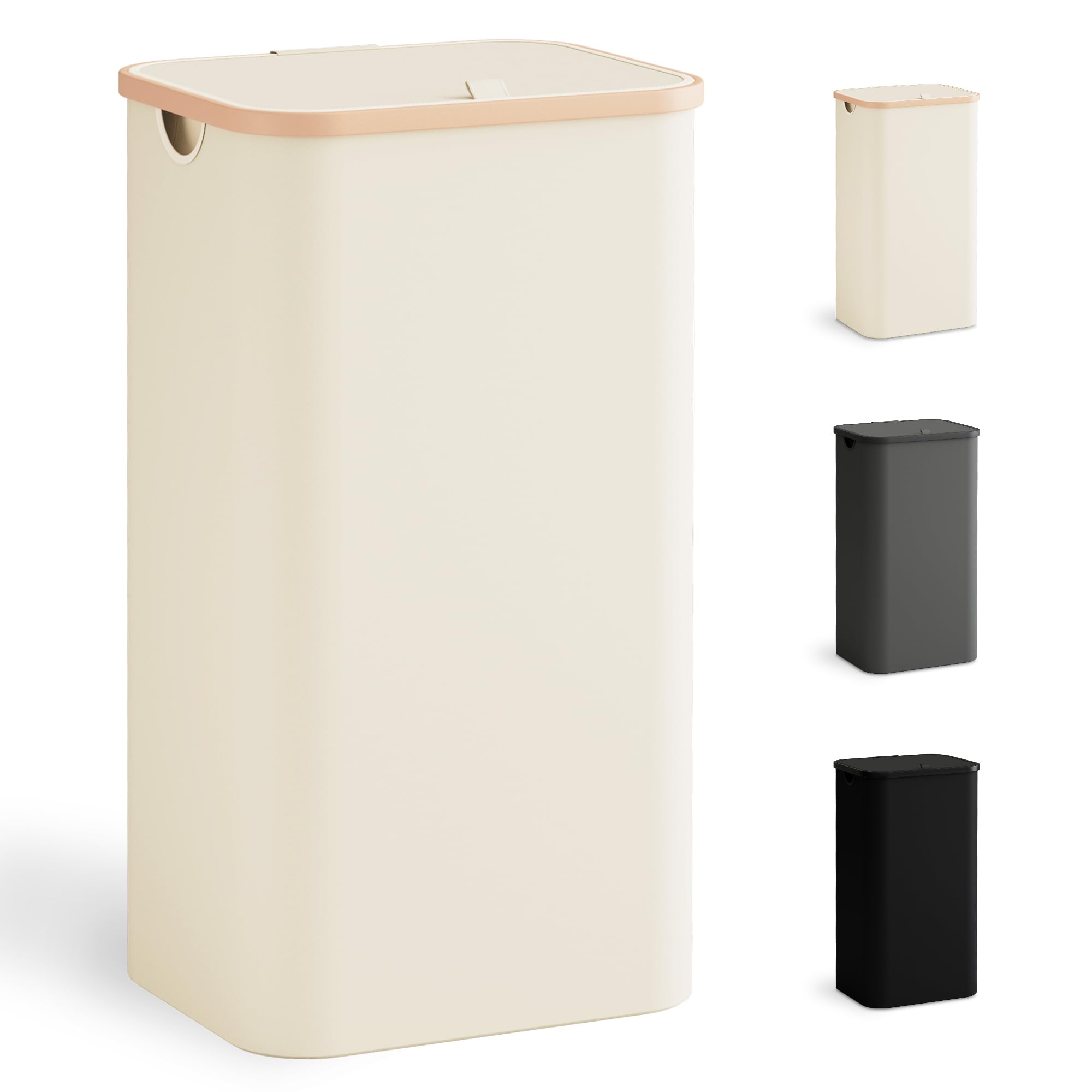 Coloch Cesto Portabiancheria Pieghevole 2 Pezzi, 60L, Con Manici In Legno, Impermeabile, Tessuto Oxford Beige, Per Bagno E Soggiorno