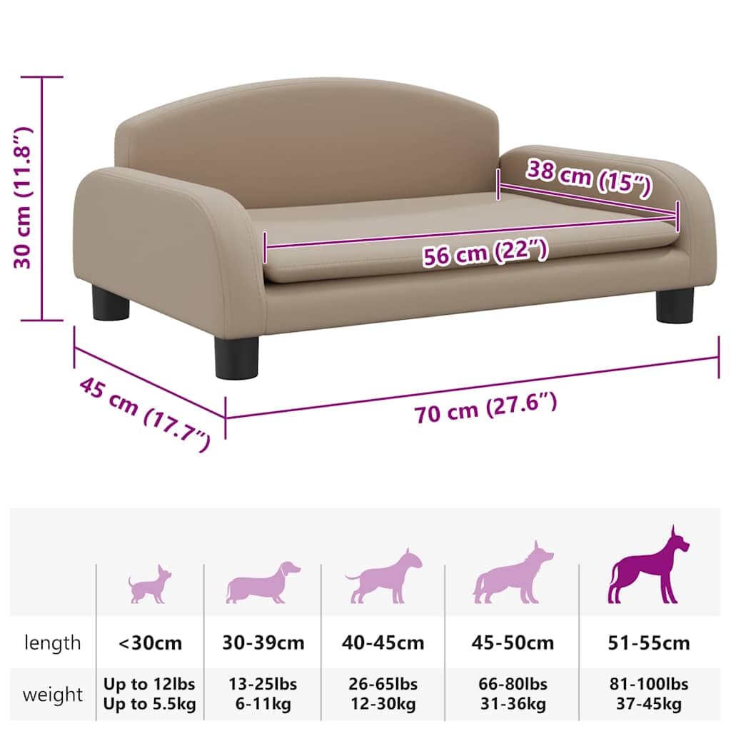 vidaXL Lettino per Cani Cappuccino 70x45x30 cm in Similpelle, Letto per Cani, Divano per Cani, divanetto per Cani, Letti per Cani