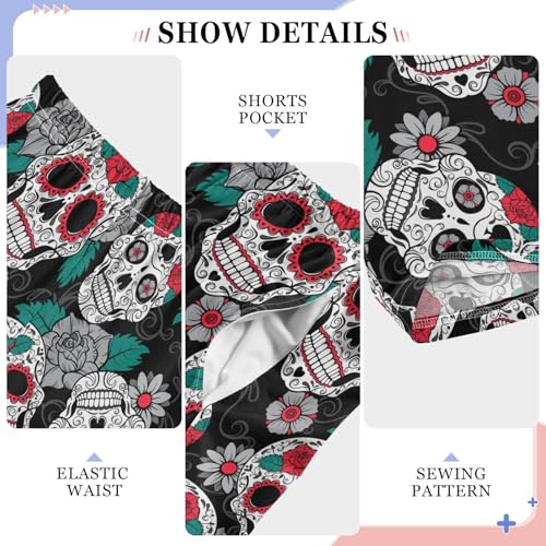 ZZXXB Skull Rose Flower Print Boys Long Pants Soft Trousers Elastic Waist Kids Lounge Bottoms with Pockets S-XL4