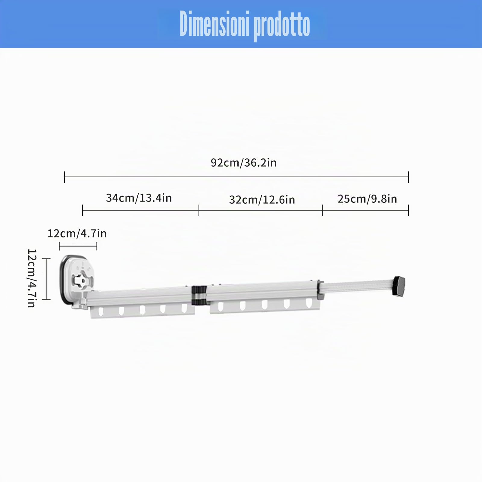 Asciugatrice retrattile, montaggio a parete, ventosa, pieghevole, ganci, portasciugamani, balcone, biancheria, bagno, camera da letto (bianco latteo, 2')