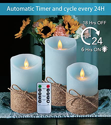 Image of Ocean Blue Flameless Candles, Nautical Themed Led Pillar Candles with Remote & Timer, Decorative Flickering Candles for Gifts, Party, Wedding, Home Decorations - Set of 3