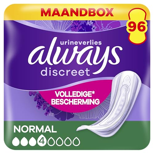 Always Discreet Compresas para incontinencia normal, 96 compresas (4 x 24 unidades) paquete mensual, protección discreta y alta absorción, neutralizan los olores (el embalaje puede variar)