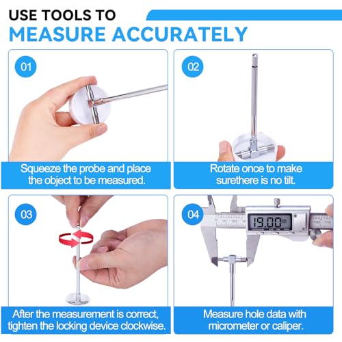 6Pcs T Bore Hole Gauges Set Bulk, 5/16" - 6" Range - Smooth Action Telescoping Gauge with Lock, High Precision Telescopic Bore Gauge T-Gage Set, Complete Measurement Kit Includes Pouch - Image 4