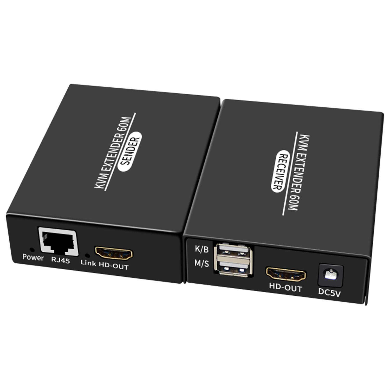 Extensión KVM HDMI 60 m en Cat5e/Cat6, HDMI 1080p, alargador KVM USB, transmisión con hebilla, negro, montaje en rack