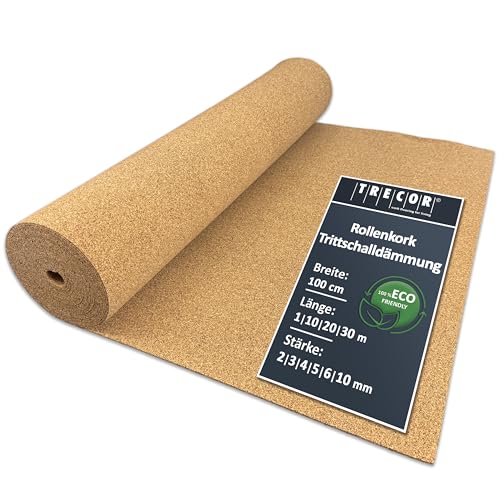 ökologische Trittschalldämmung TRECOR Rollenkork / Trittschallkork - Stärke 2 mm - Dichte: 200 kg/m³ - 10 m² Rolle
