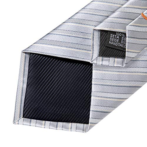 Dibangu Men's Silver Tie Silk Stripe Necktie Pocket Square Cufflinks Set Business Formal Wedding #TOP3