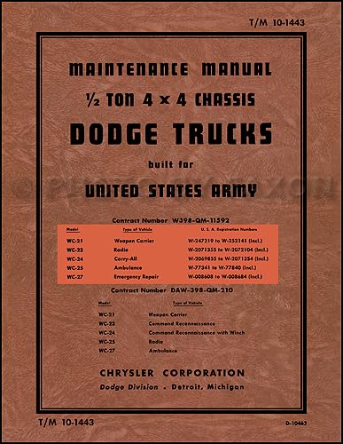 1941-1947 Dodge Military WC 12-ton Truck Repair Shop Manual Reprint