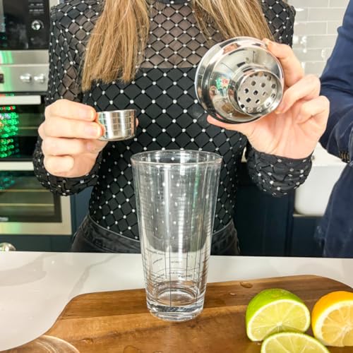 Taylor's Eye Witness Taproom 3pcs Silver Stainless-Steel & Glass Recipe Cocktail Shaker Set - Includes 400ml (14fl oz) Metal Cobbler Shaker, 25ml/40ml Double Jigger & Muddler. - Image 4