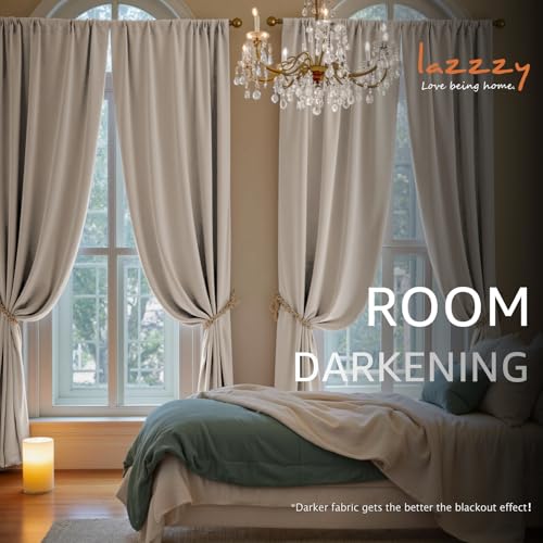 Image of Oatmeal Velvet Curtains Cream Rod Pocket 52x84 Inch 2 Panels | Soft Velvet, Room Darkening, For Bedroom & Living Space, Light Shifting Texture, Elegant Drape, Warm