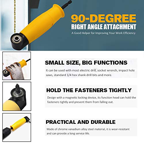 Yakamoz 1/4 Inch Shank 90° Degree Right Angle Attachment Right Angle Drill Driver Screwdriver Extension Holder Adapter #TOP4