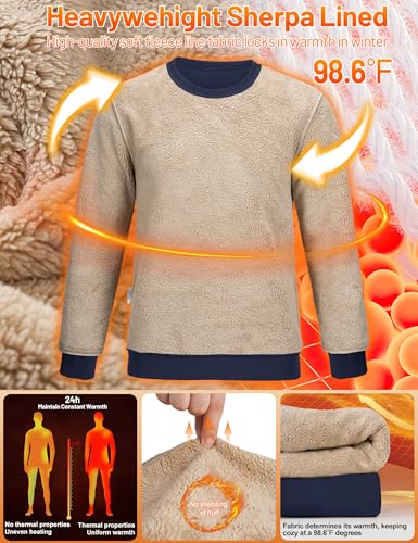 Image of TACVASEN Men's Crewneck Sweatshirt Warm Sherpa Lined Thermal Sweatshirts Heavyweight Long Sleeve Winter Fleece Pullover Shirt