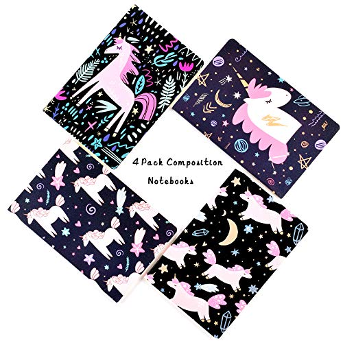 Cadernos A5 para escola, pacote com 4 cadernos de composição primária, cadernos fofos para meninas e