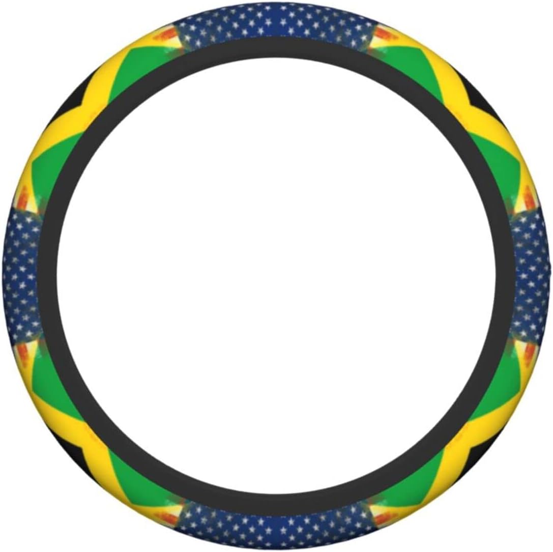 American Flag And Jamaican Flag Elastic Steering Wheel