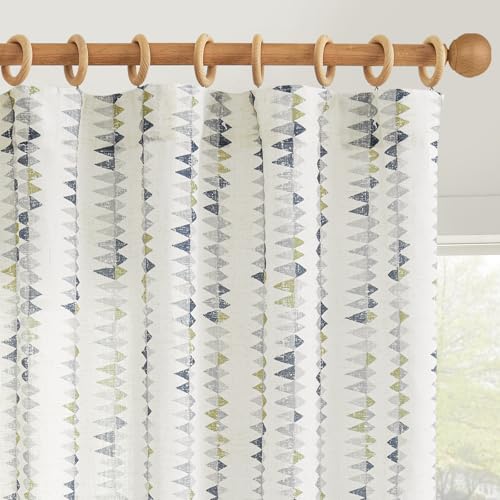 jinchan Linen Nursery Curtains for Living Room Boho Curtains for Bedroom Kids Room 84 Inches Long Geometric Printed Farmhouse Drapes Rod Pocket Window...