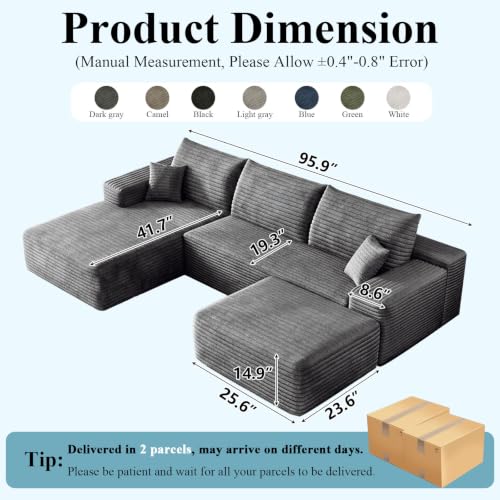 Image of Boneless Cloud Sectional Couch Modular Sofa with Ottoman for Living Room