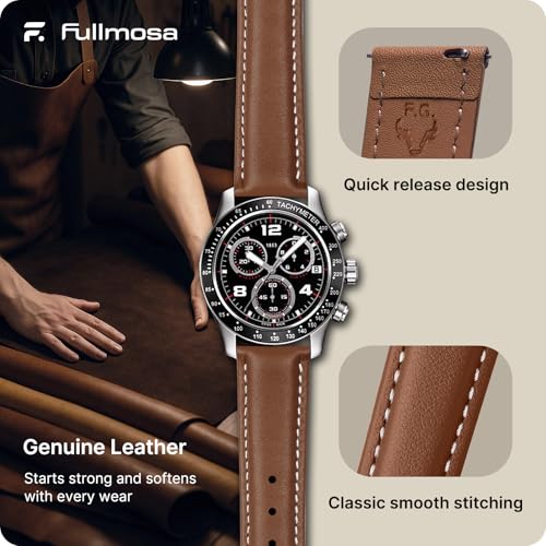 Fullmosa 12 Farben 22mm Uhrenarmband,12/14/16/18/19/20/24mm Vintage Lederarmband Ersatzrmbänder für Smartwatch und Universal-Uhr mit Edelstahl Schließe für Herren,22mm Uhrband Braun
