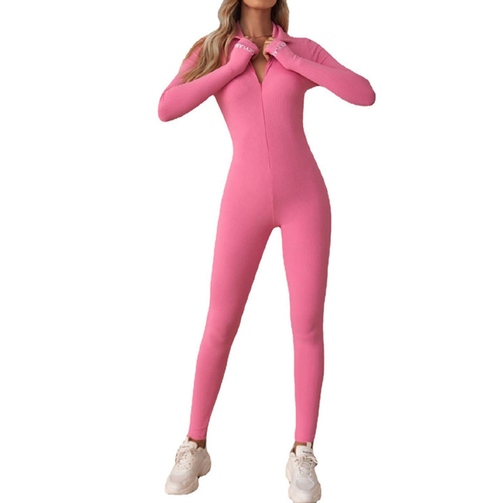 NIBESSER Mono Deportivo Mujer Largo Ajustado Jumpsuit Mujer Gym con Cremallera Manga Larga Mono de Una Pieza Elástico Suave de Secado Rápido para Fitness Yoga Danza