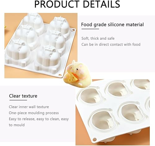Miniatura 4 de Molde de silicona 3D para pastel de mousse, molde de silicona con forma de animal de hámster, 6 cavidades, molde de silicona flexible de fácil