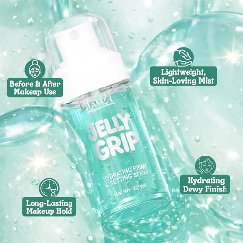 Image of Glam21 Jelly Grip Hydrating Setting Spray & Primer Mist with Aloe Vera & Sodium Hyaluronate - Lightweight Dewy Finish Makeup Grip Spray, Long-Lasting Smudge-Proof Hold | 60ml
