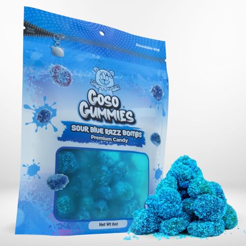 Goso Gummies Sour Blue Razz Bombs – 6oz Bag – Sour Blue Raspberry Filled Candy