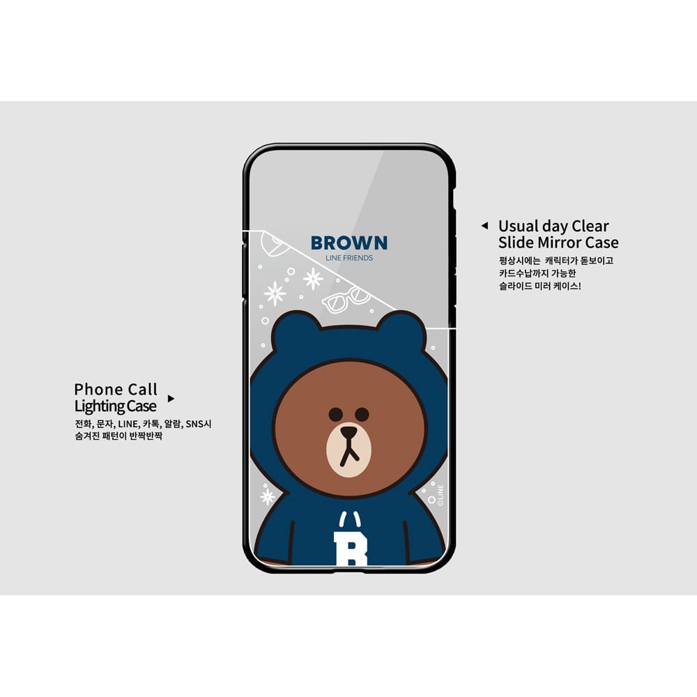 Amazon Com Iphone X Case Line Friends Official Light Up Slide Mirror Case Good Night Brown Cell Phones Accessories