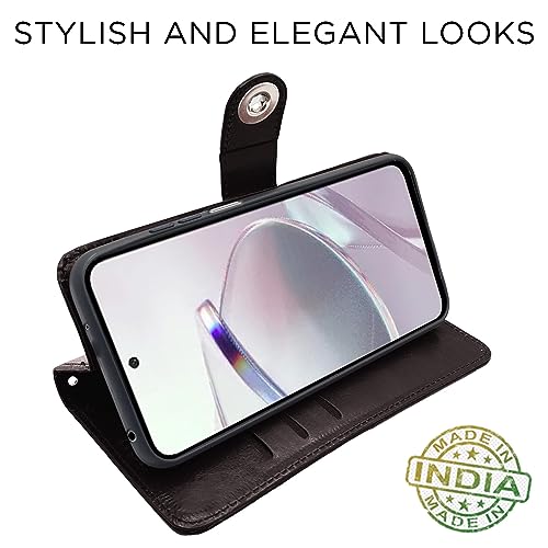 Image of Pikkme Mi Redmi 12 5G / Poco M6 Pro 5G Flip Cover Leather Finish | Inside TPU | Wallet Stand and Shock Proof | Button Flip Case for Mi Redmi 12 5G / Poco M6 Pro 5G (Coffee)