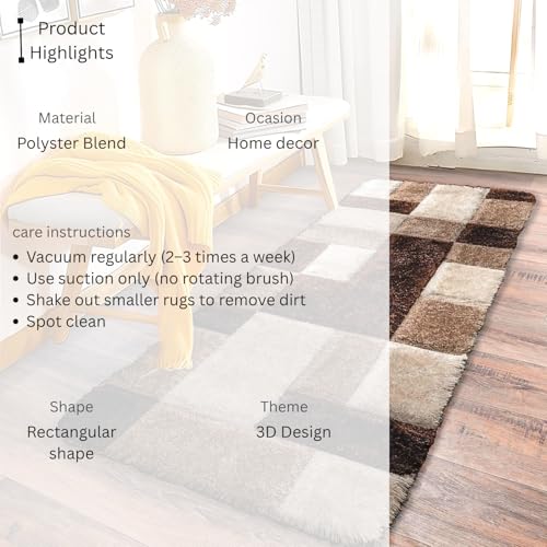 Image of 2x4 feet Soft Runner Rug for Living Room and Bedroom, Modern Indoor Floor Carpet with Non-Slip Backing, Comfortable Decorative Home Decor Rug, Easy Clean & Durable- (3D Coffee B, Rectangular)