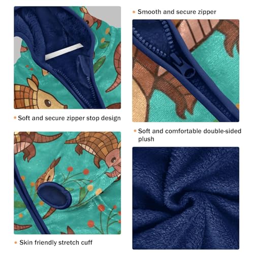 Armadillo Animals Cartoon Toddler Fleece Jacket Girl Boys Hooded Fleece Jacket Coat Warm Outwear Zip-up 3-10T3
