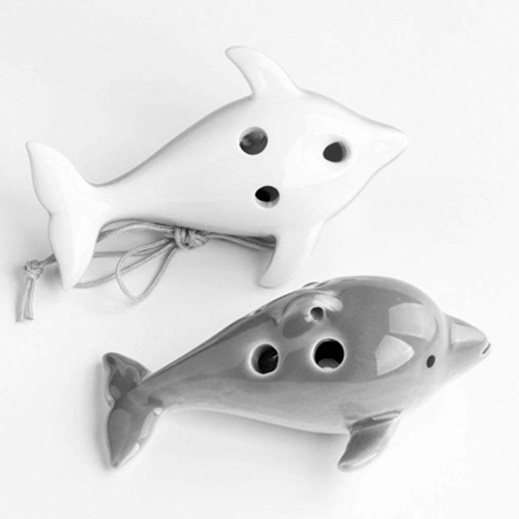 ocarina, Ocarina in ceramica creativa a forma di delfino, 6 fori, contralto in Do, regalo for bambini/bambine(Green)