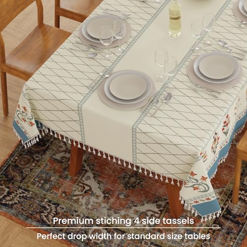 Image of Urban Space Sicilia Table Linen Collection - Premium Water & Stain Resistant Dining Table Cover for 6 Seater, Anti Skid Table Cloth for Six Seater Table, 1 Piece (Wisteria Off White, 52 x 92 Inches)
